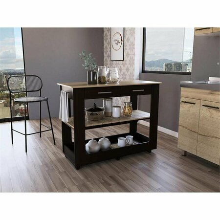 DEPOT E-SHOP 46 in. Delos Kitchen Island, White, Black & Light Oak DE-AWD5779